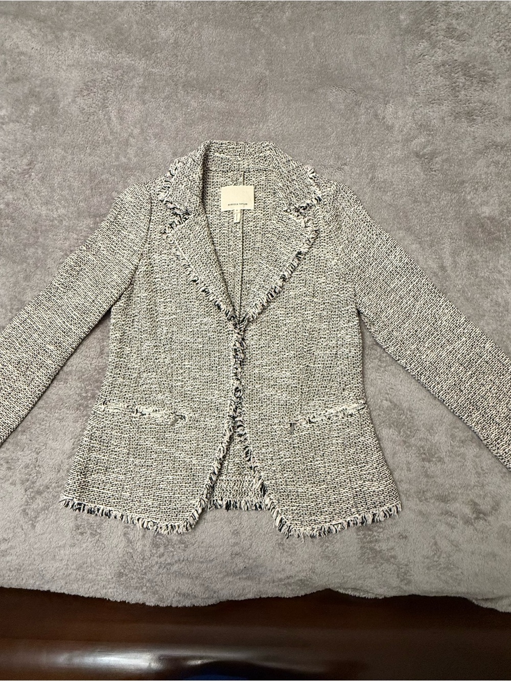 Rebecca Taylor Women’s Black/White/pink Fringe Lined Hook & Eye Blazer Jacket 8